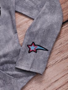 SHEIN Sparklyn TEEN Girls Hoodie Fall Clothes Fall/Winter Street-Style Graffiti-Print Hooded Jacket, Perfect For Outings - Grey - View 6