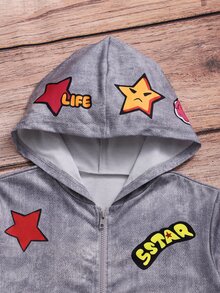 SHEIN Sparklyn TEEN Girls Hoodie Fall Clothes Fall/Winter Street-Style Graffiti-Print Hooded Jacket, Perfect For Outings - Grey - View 3