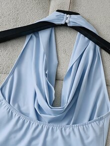 SHEIN Franclia 法式性感掛脖露背無袖短洋裝 女款 - 淺藍色 - 查看 3
