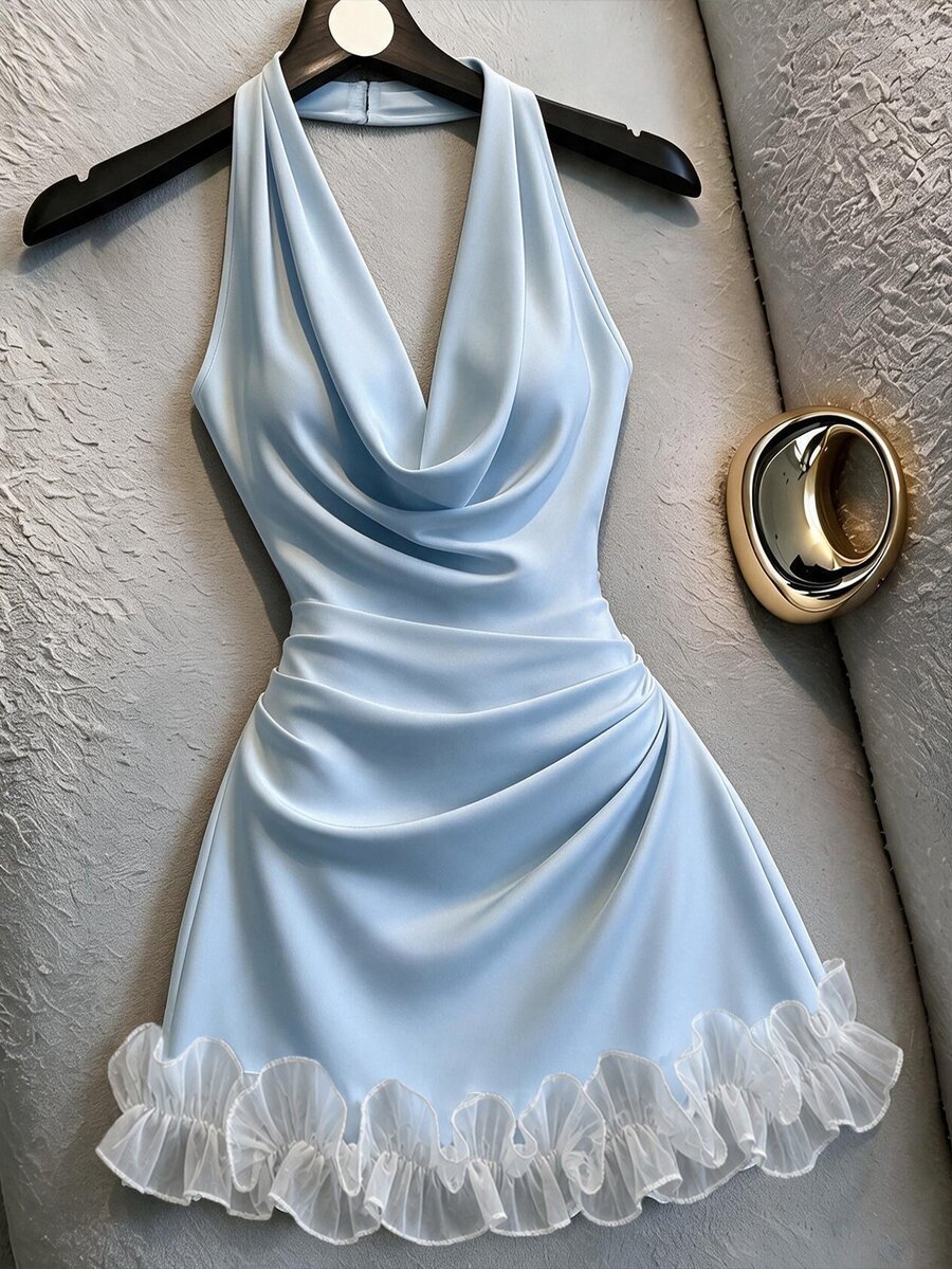 SHEIN Franclia 法式性感掛脖露背無袖短洋裝 女款 - 淺藍色 - 查看 1