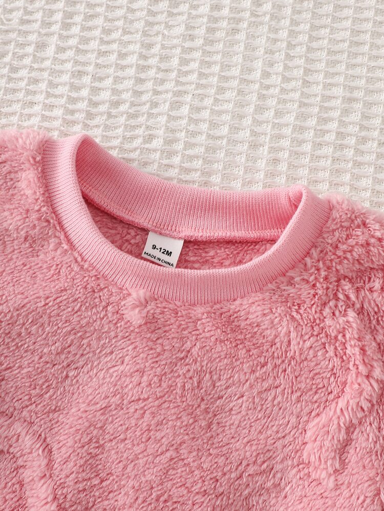 2pcs/Set Baby Girl Pink Jacquard Bowknot Cute Sweet Outfit, Comfortable Soft Casual Minimalist Wearable Home Loungewear Pajamas For Winter - Pink - View 7