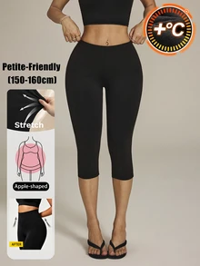 SHEIN PETITE Casual Versatile Solid Color 3/4 Length Leggings - Black - View 1