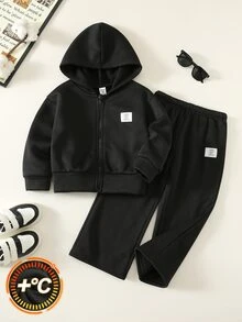 SHEIN Kids 2 Pieces Toddler Boys College ,Soft Comfortable Thick Cardigan Sweater Autumn Coat & & Pants Birthday,First Day Of School,Glamorique Kids,Holida - Black - View 4