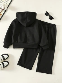 SHEIN Kids 2 Pieces Toddler Boys College ,Soft Comfortable Thick Cardigan Sweater Autumn Coat & & Pants Birthday,First Day Of School,Glamorique Kids,Holida - Black - View 2