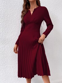SHEIN Women Dresses Berlipat Plain Anggun - Burgundy - View 5