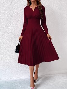 SHEIN Women Dresses Berlipat Plain Anggun - Burgundy - View 3