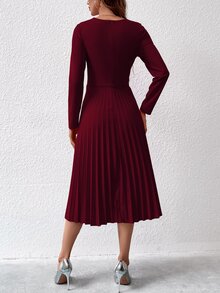 SHEIN Women Dresses Berlipat Plain Anggun - Burgundy - View 2
