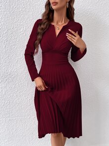 SHEIN Women Dresses Berlipat Plain Anggun - Burgundy - View 6