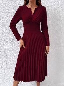 SHEIN Women Dresses Berlipat Plain Anggun - Burgundy - View 4
