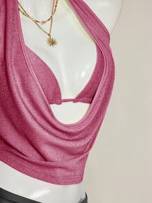 SHEIN ICON 2 件夏季外出海滩夏威夷派对返校音乐会俱乐部闪光露背女式背心和吊带背心 - 玫紅色 - 查看 5