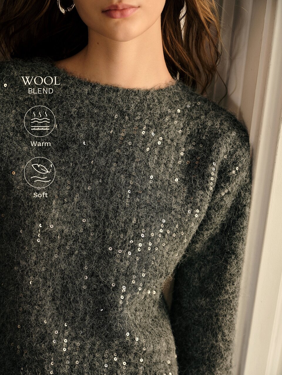 MOTF ELEGANT FASHION TEXTURED BEADED EMBROIDERED BLENDED FABRIC WOMEN'S AUTUMN/WINTER SWEATER TOP