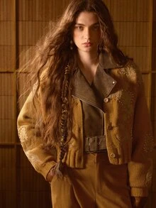 MOTF STUDIO WOMEN'S AUTUMN/WINTER VELVET-FEEL VINTAGE FLORAL APPLIQUE EMBROIDERED KNIT CARDIGAN - Camel - View 8