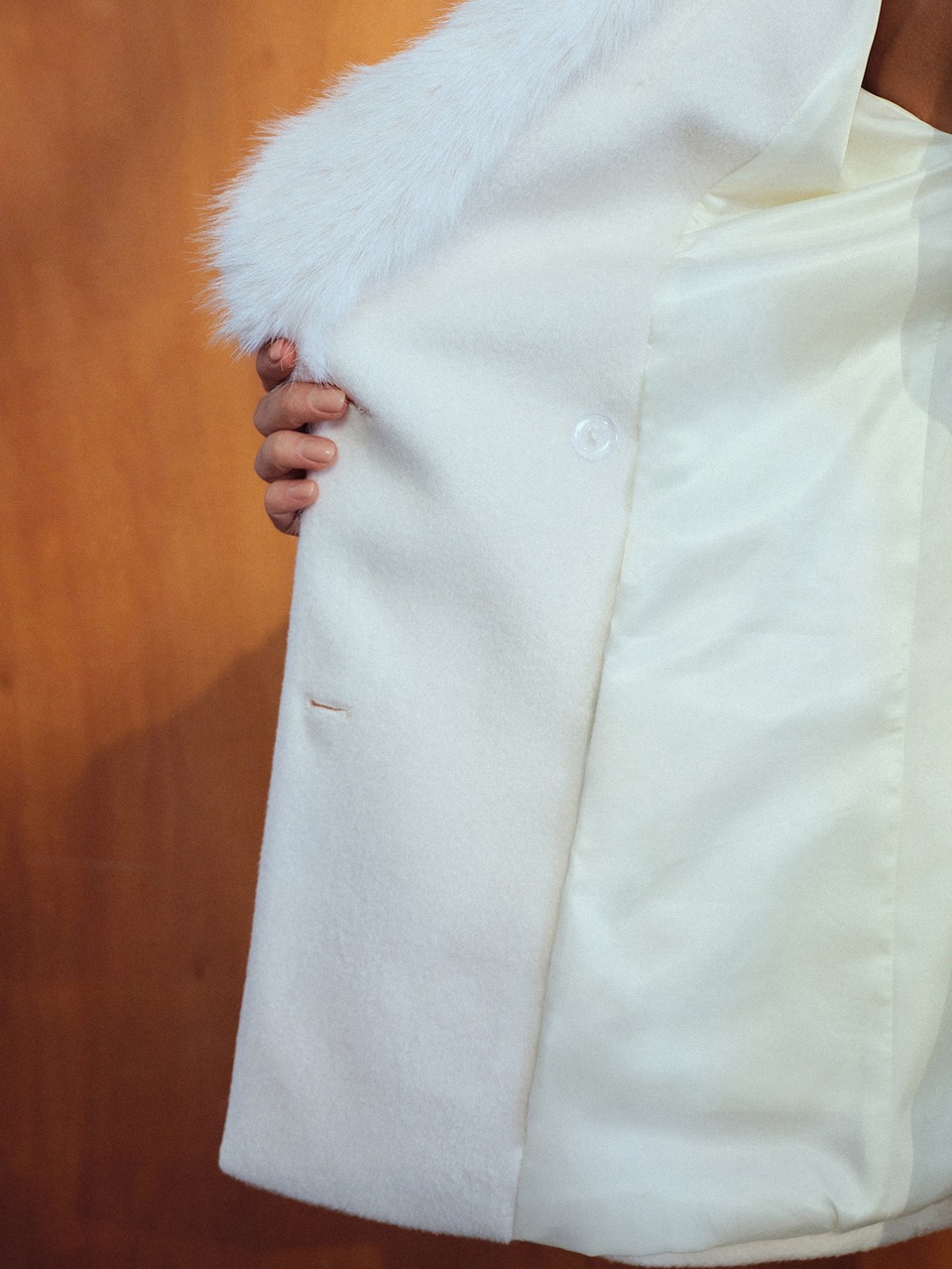 MOTF ELEGANT WHITE FAUX FUR & WOOL BLEND PATCHWORK WOMEN'S OVERCOAT, AUTUMN/WINTER
