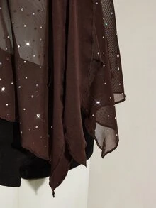 SHEIN ICON Shiny Fabric Asymmetrical Mesh Hem Women Tank Top - Coffee Brown - View 9