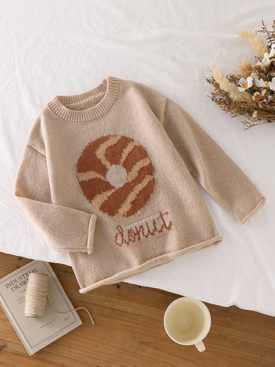 Sweater Motif Donat dan Huruf untuk Anak Perempuan - Khaki - View 1