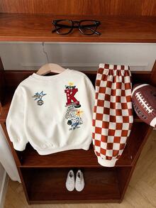 Young Boys Loose Sports Casual Comfortable Long Sleeve Sweatshirt And Pants 2pcs Set, Suitable For Autumn/Winter, Cartoon Pattern, Thermal Lined, Thickened - Multicolor - View 6