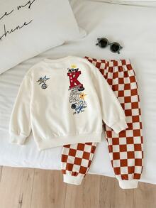 Young Boys Loose Sports Casual Comfortable Long Sleeve Sweatshirt And Pants 2pcs Set, Suitable For Autumn/Winter, Cartoon Pattern, Thermal Lined, Thickened - Multicolor - View 4