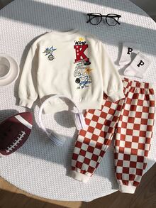 Young Boys Loose Sports Casual Comfortable Long Sleeve Sweatshirt And Pants 2pcs Set, Suitable For Autumn/Winter, Cartoon Pattern, Thermal Lined, Thickened - Multicolor - View 5