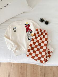Young Boys Loose Sports Casual Comfortable Long Sleeve Sweatshirt And Pants 2pcs Set, Suitable For Autumn/Winter, Cartoon Pattern, Thermal Lined, Thickened - Multicolor - View 3