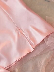 DelicateAllure 四件套：刺绣V领仿丝吊带裙、短裤吊带背心和睡袍，粉色睡衣套装，秋冬服装 - 粉色 - 查看 7