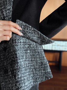 MOTF PREMIUM WOMEN'S COARSE WOOL COLORBLOCK ELEGANT COMMUTER AUTUMN/WINTER JACKET COAT - Grey - View 8