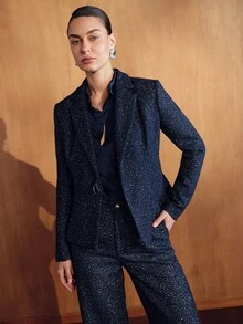 MOTF PREMIUM FRENCH LUXURY ELEGANT FASHION HIGH-END LONG SLEEVE LAPEL TIE WOMEN'S BLAZER - Navy Blue - View 3