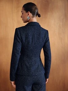 MOTF PREMIUM FRENCH LUXURY ELEGANT FASHION HIGH-END LONG SLEEVE LAPEL TIE WOMEN'S BLAZER - Navy Blue - View 4