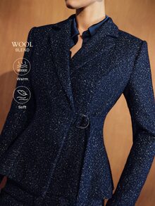 MOTF PREMIUM FRENCH LUXURY ELEGANT FASHION HIGH-END LONG SLEEVE LAPEL TIE WOMEN'S BLAZER - Navy Blue - View 1