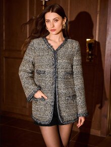 MOTF PREMIUM WOMEN'S CONTRAST COLOR FASHION VERSATILE DAILY TRAVEL OVERCOAT - Multicolor - View 7