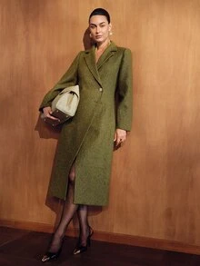 MOTF PREMIUM FASHIONABLE ELEGANT FRENCH LUXURY LEG-OF-GIGOT SLEEVE PEARL DECOR BUTTON LONG SLEEVE SLIM FIT FLATTERING OVERCOAT - Olive Green - View 6