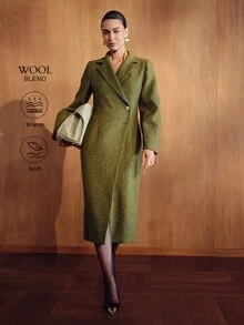 MOTF PREMIUM FASHIONABLE ELEGANT FRENCH LUXURY LEG-OF-GIGOT SLEEVE PEARL DECOR BUTTON LONG SLEEVE SLIM FIT FLATTERING OVERCOAT - Olive Green - View 4