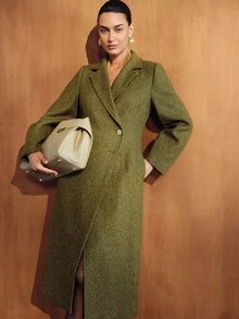 MOTF PREMIUM FASHIONABLE ELEGANT FRENCH LUXURY LEG-OF-GIGOT SLEEVE PEARL DECOR BUTTON LONG SLEEVE SLIM FIT FLATTERING OVERCOAT - Olive Green - View 5