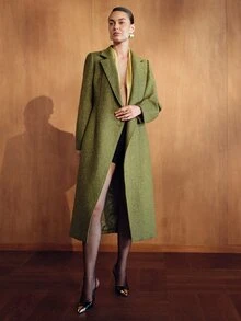 MOTF PREMIUM FASHIONABLE ELEGANT FRENCH LUXURY LEG-OF-GIGOT SLEEVE PEARL DECOR BUTTON LONG SLEEVE SLIM FIT FLATTERING OVERCOAT - Olive Green - View 3