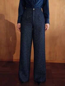 MOTF PREMIUM FASHIONABLE ELEGANT WIDE LEG HIGH CINCHED WAIST WOMEN'S SUIT PANTS - Blue - View 3