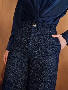 MOTF PREMIUM FASHIONABLE ELEGANT WIDE LEG HIGH CINCHED WAIST WOMEN'S SUIT PANTS - Blue - View 8