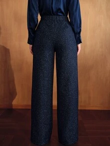 MOTF PREMIUM FASHIONABLE ELEGANT WIDE LEG HIGH CINCHED WAIST WOMEN'S SUIT PANTS - Blue - View 2