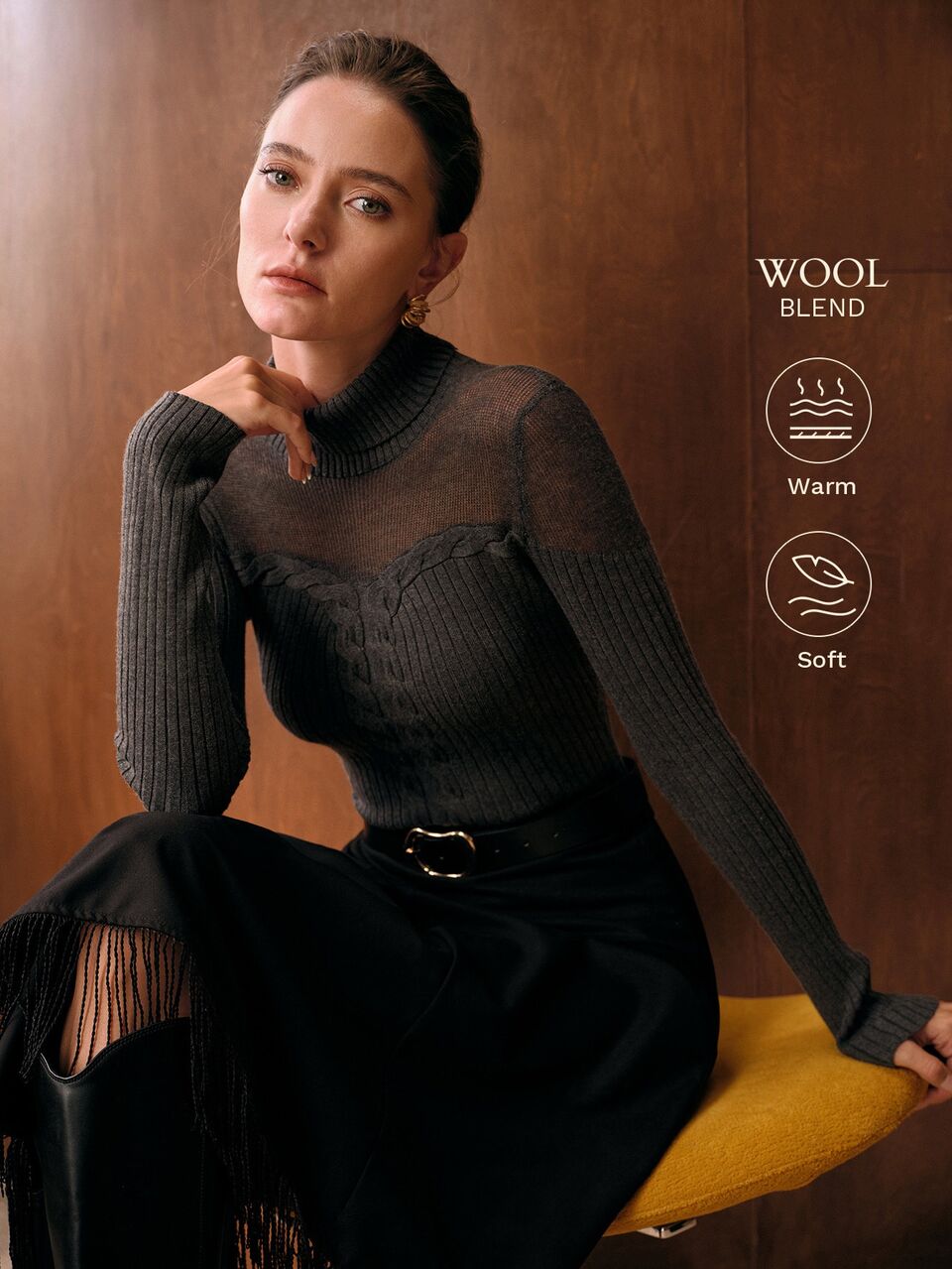 MOTF WOMEN'S HIGH NECK RIBBED KNIT LONG SLEEVE SWEATER