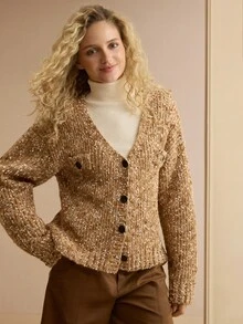 MOTF PREMIUM WOMEN SINGLE BREASTED PLACKET BOUCLE KNIT CARDIGAN - Camel - View 5