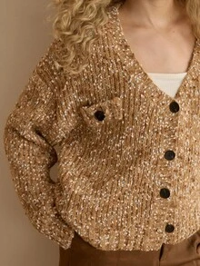 MOTF PREMIUM WOMEN SINGLE BREASTED PLACKET BOUCLE KNIT CARDIGAN - Camel - View 2