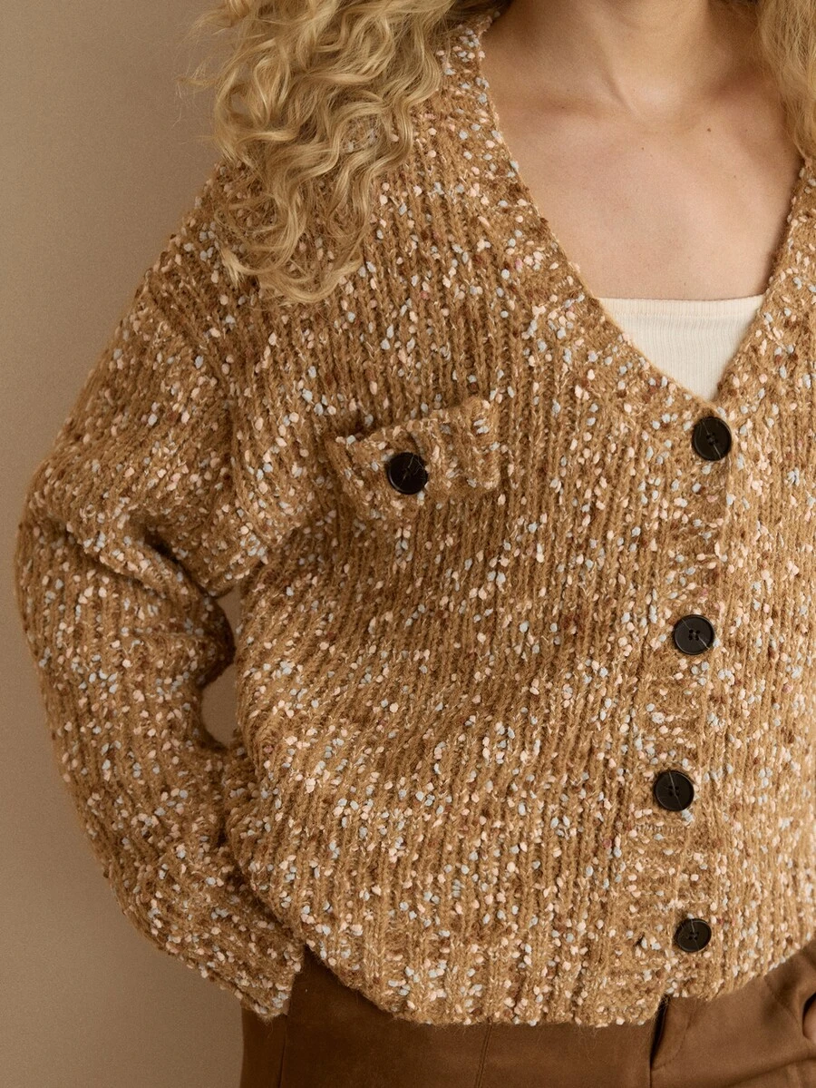 MOTF PREMIUM WOMEN SINGLE BREASTED PLACKET BOUCLE KNIT CARDIGAN - Camel - View 2