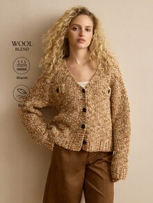 MOTF PREMIUM WOMEN SINGLE BREASTED PLACKET BOUCLE KNIT CARDIGAN - Camel - View 6