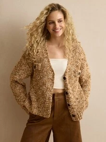MOTF PREMIUM WOMEN SINGLE BREASTED PLACKET BOUCLE KNIT CARDIGAN - Camel - View 7