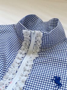 Comfortcana Jaket Tenun Ringan Motif Kotak-kotak Merah untuk Wanita - Biru - View 11