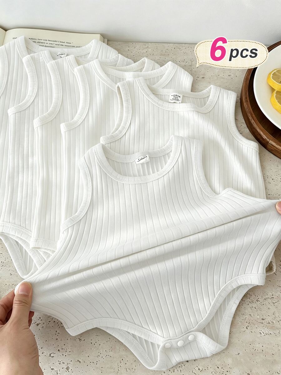 SHEIN Vintaside Kids Baby Boy Summer Multi-Color Sleeveless Bodysuit - White - View 1