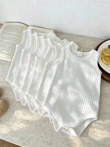 SHEIN Vintaside Kids Baby Boy Summer Multi-Color Sleeveless Bodysuit - White - View 7