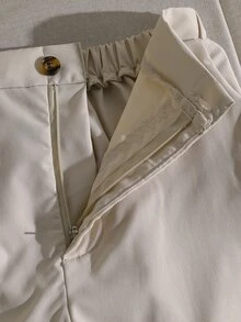 Teen Boys 2026 Casual White Textured Short Sleeve Polo Top + Light Khaki Long Pants Set, Back To School, For Daily Commute, Beach Vacation, Summer - White - View 9