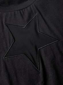 ROMWE Grunge Punk Plus Size Y2K Punk Pentagram Hollow Design Sexy Fitted Bodysuit Solid Color Versatile - Black - View 3