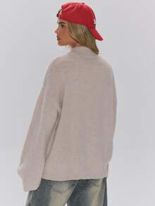 MUSERA Cream Knit Oversized Long Sleeve Jumper Autumn Winter Fall Daily Everyday Essential Core Knitwear - Khaki - View 4