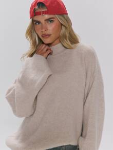 MUSERA Cream Knit Oversized Long Sleeve Jumper Autumn Winter Fall Daily Everyday Essential Core Knitwear - Khaki - View 5