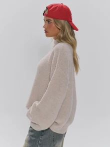 MUSERA Cream Knit Oversized Long Sleeve Jumper Autumn Winter Fall Daily Everyday Essential Core Knitwear - Khaki - View 3